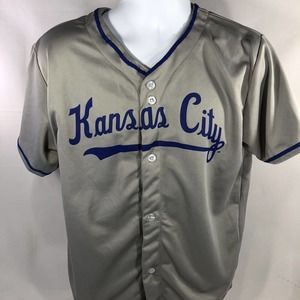 Kansas City Baseball Jersey Unilever Gray Medium Short Sleeve Button Shirt KC